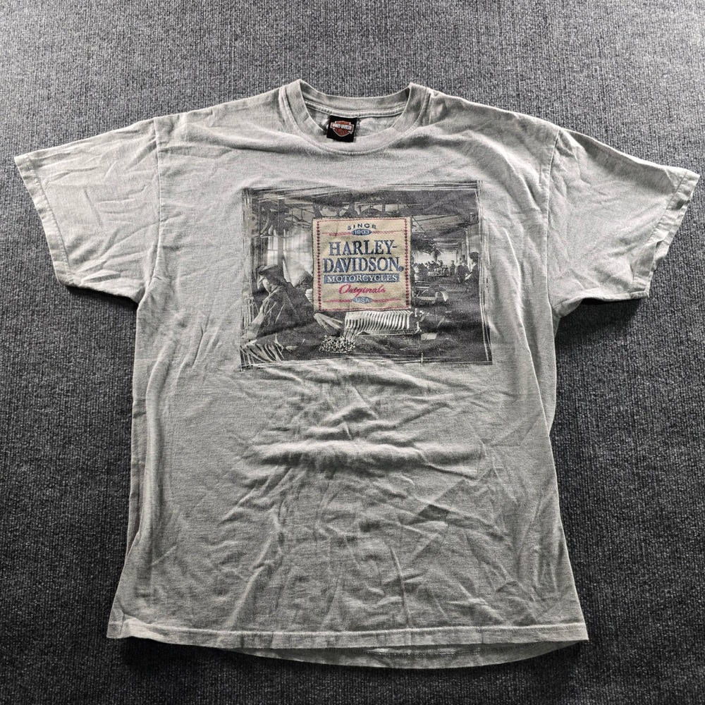 Vintage 2002 Harley Davidson T Shirt Mens XL Gray Teds Alton IL Hanes Beefy-T